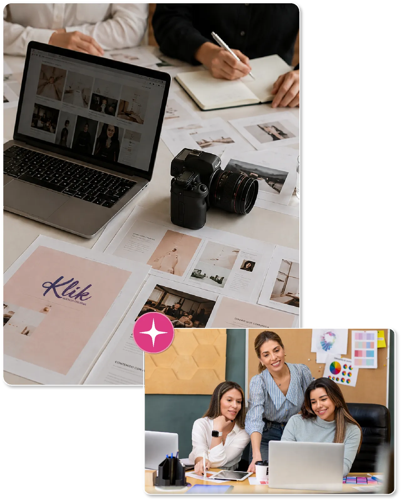 Equipo de Klik trabajando en dirección de arte y contenido